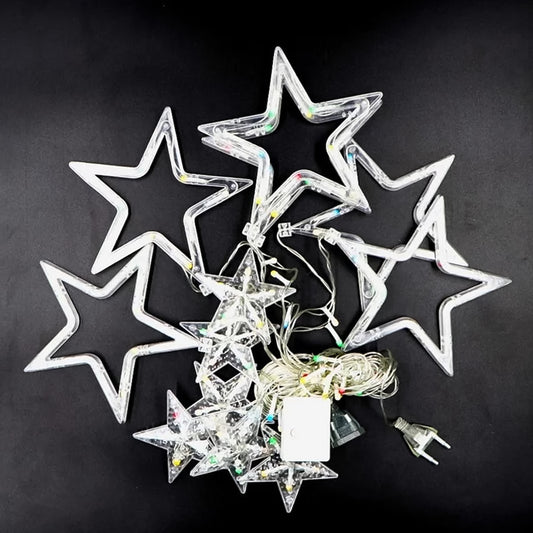 3386 12 Stars Led Curtain String Lights With 8 Flashing Modes For Home Decoration Diwali Wedding Led Christmas Light Indoor And Outdoor Light Festival Decoration (Multicolor)