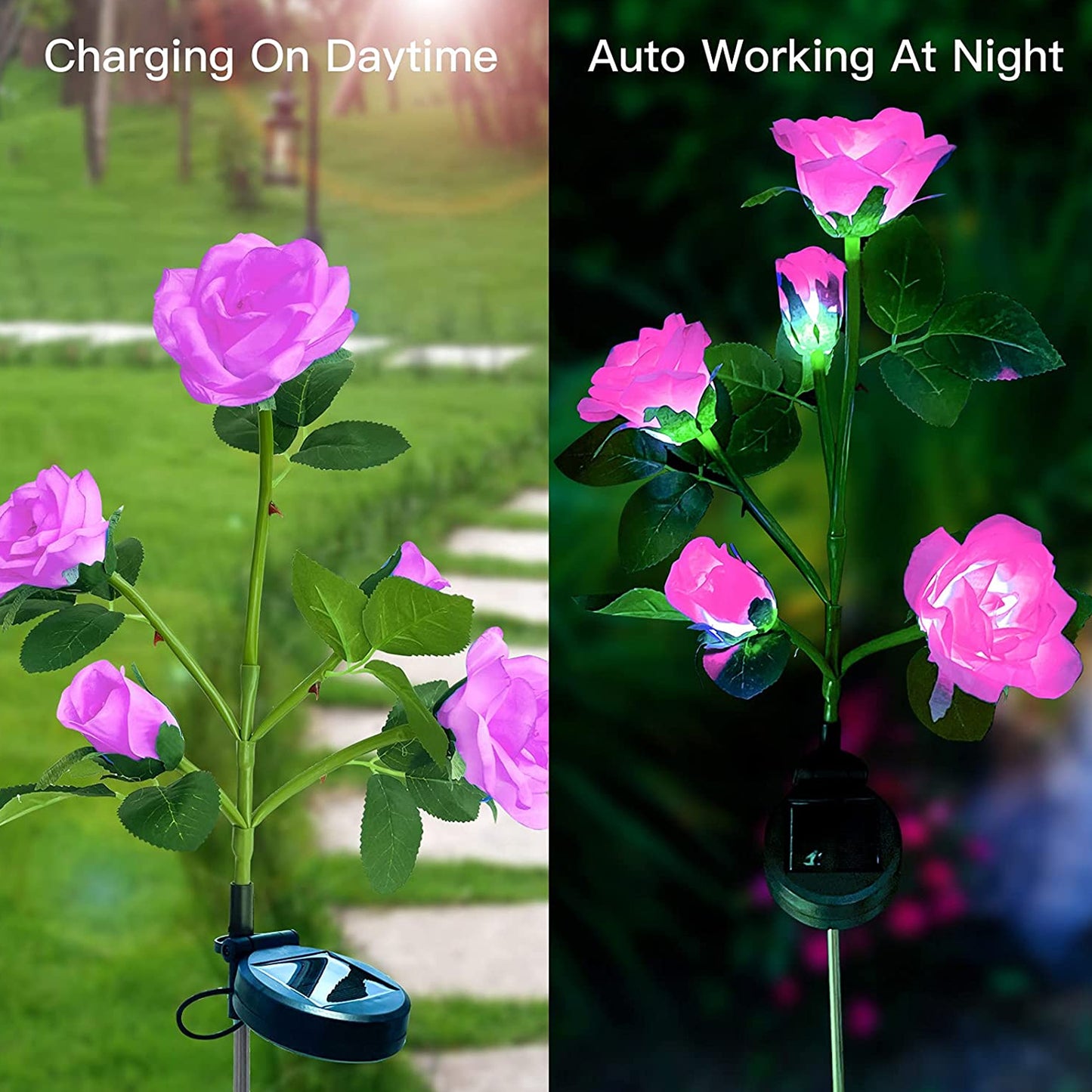 6616a Garden Solar Outdoor Rose Lights Decorative Waterproof Flower Light For Garden Patio Landscape Pathway Yard Holiday Decoration