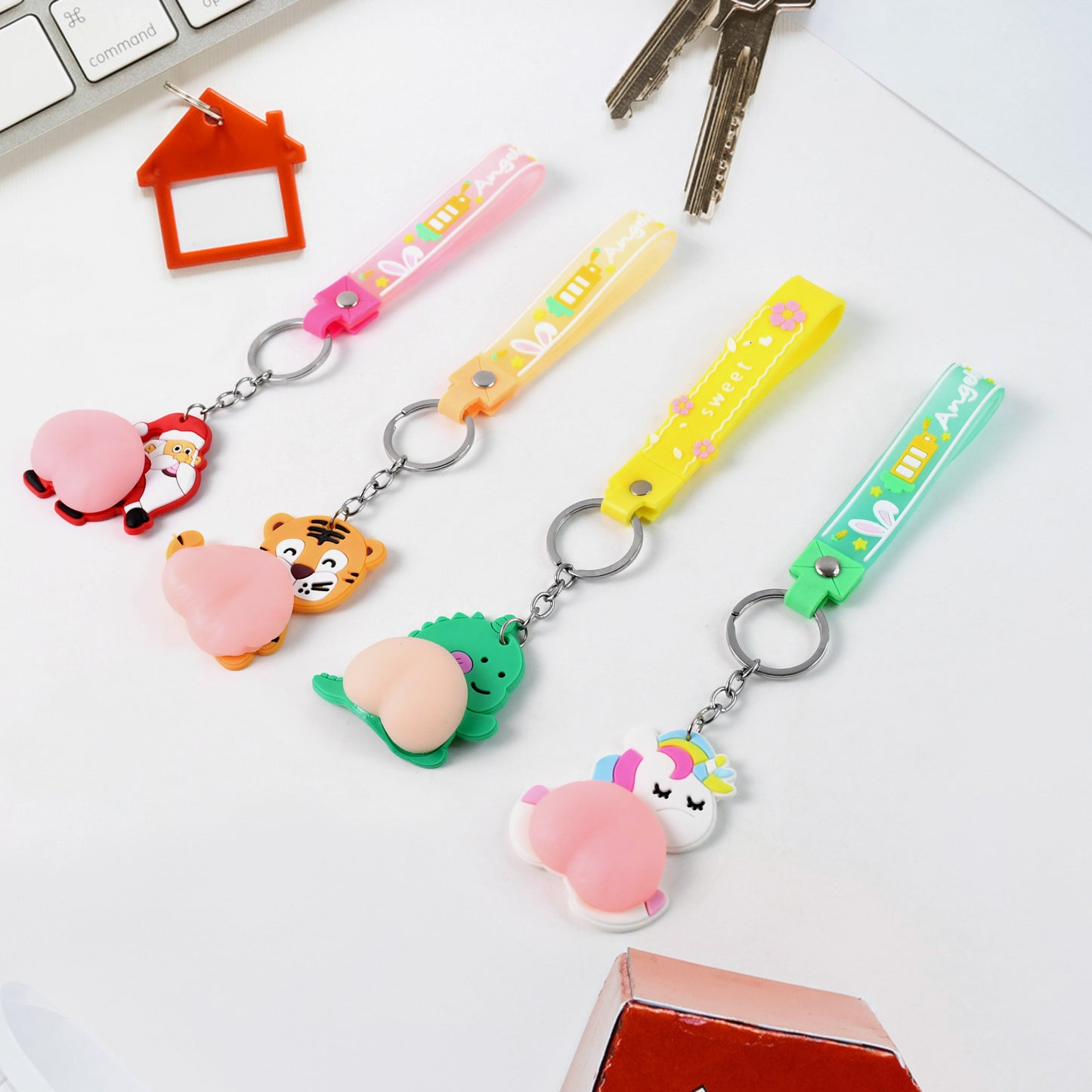 Silicone Keychain With Wrist Strap Squeeze Toy (1 Pc Mix Design)