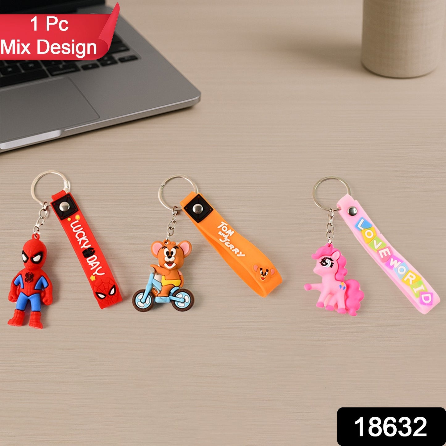Cute Cartoon Silicone 3d Key Chain With Metal Hook  Strap (Pack Of 1)