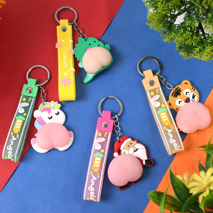 Silicone Keychain With Wrist Strap  Squeeze Toy (1 Pc Mix Design)